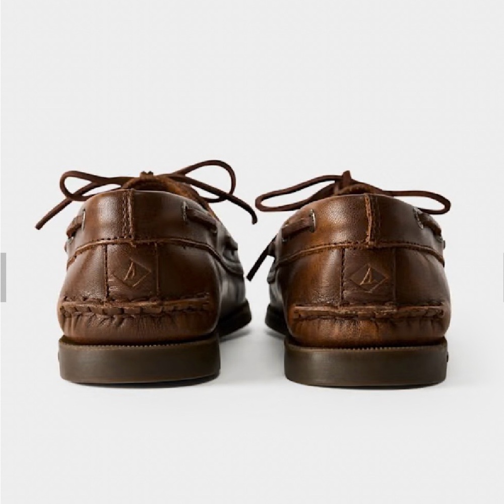 Sperry Brown Leather Boat Shoe with Green & Cream Tassels - Picture 3 of 4